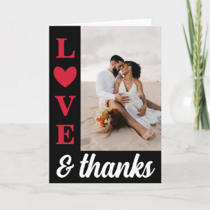Carte De Remerciements Red Black Typography Love & Thanks Photo Mariage