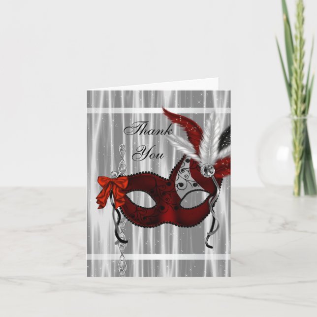 Carte De Remerciements Red Black White Masquerade Party Thank You Cards (Devant)