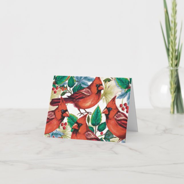 Carte De Remerciements Red Cardinal Birds Noël Vacances d'hiver (Devant)
