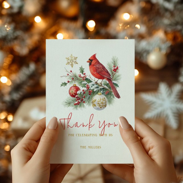 Carte De Remerciements Red Cardinal Christmas Bouquet Personalized Text  (Créateur téléchargé)