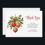 Carte De Remerciements Red Christmas Baubles avec Holly Festive<br><div class="desc">Carte de remerciements avec une illustration de style vintage. 3 boules de Noël rouges entourées de saints verts et de baies. Cool rétro.</div>