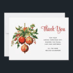 Carte De Remerciements Red Christmas Baubles avec Holly Festive<br><div class="desc">Carte de remerciements avec une illustration de style vintage. 3 boules de Noël rouges entourées de saints verts et de baies. Cool rétro.</div>