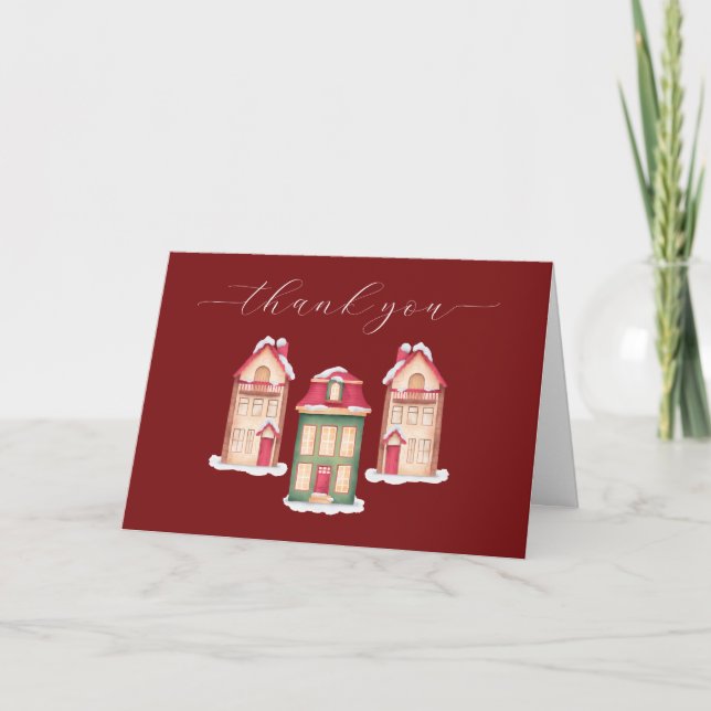 Carte De Remerciements Red Cute Snow Gingerbread Village Baby Shower  (Devant)