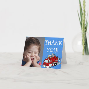 Carte De Remerciements Red Fire Truck on Blue Thank You Note