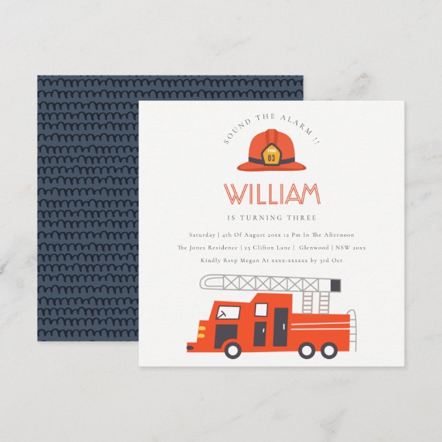 Carte De Remerciements Red Firetruck Engine Kids N'importe quel âge Anniv (Devant / Derrière)