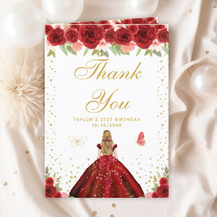 Carte De Remerciements Red Floral Blonde Coiffeuse Fille Anniversaire