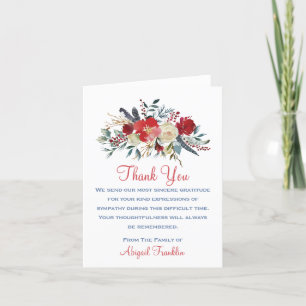 Carte De Remerciements Red Floral Bouquet Sympathy Folded Thank You Card