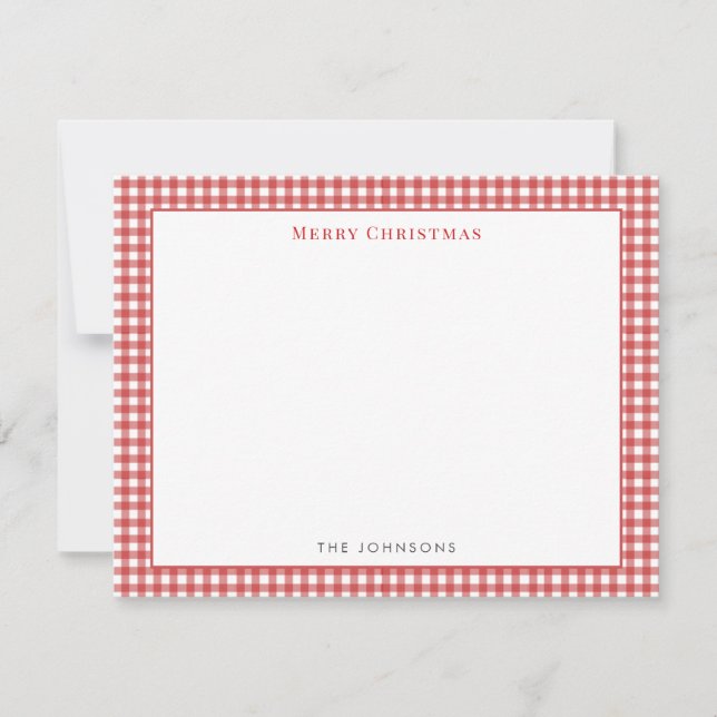 Carte De Remerciements Red gingham Check Merry Christmas Note Card (Devant)