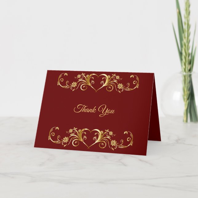 Carte De Remerciements Red Golden Geometric Elegant Wedding (Devant)