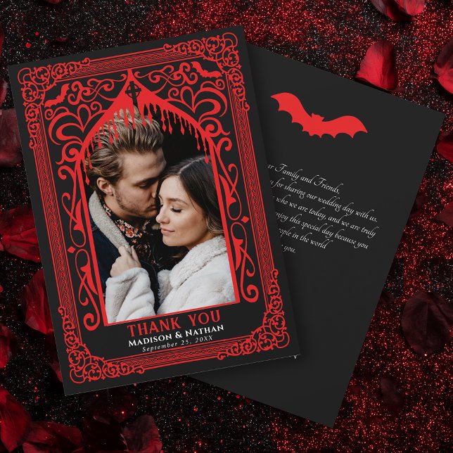 Carte De Remerciements Red Gothic Vampire Cathedral Photo Wedding (Créateur téléchargé)