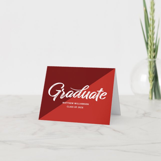 Carte De Remerciements Red Graduation Retro Bold Script Cap Icon Minimal (Devant)
