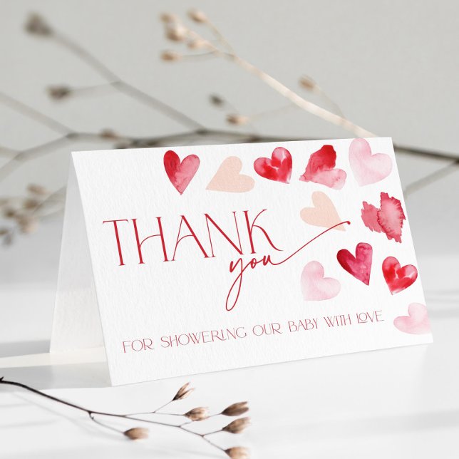 Carte De Remerciements Red Hearts Valentines Day Baby Shower Thank You (Créateur téléchargé)