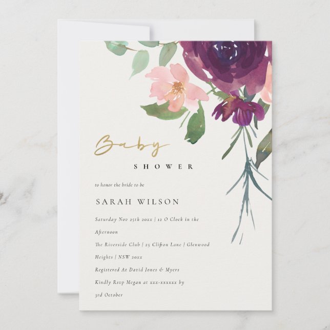 CARTE DE REMERCIEMENTS RED MARSALA BLUSH ROSE BABY SHOWER FLORAL INVITATI (Devant)