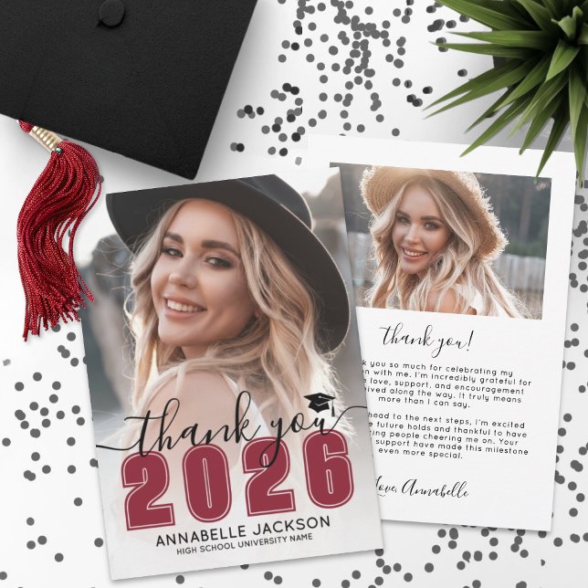Carte De Remerciements Red Photo Graduation (Red Photo Graduation Thank You Card )