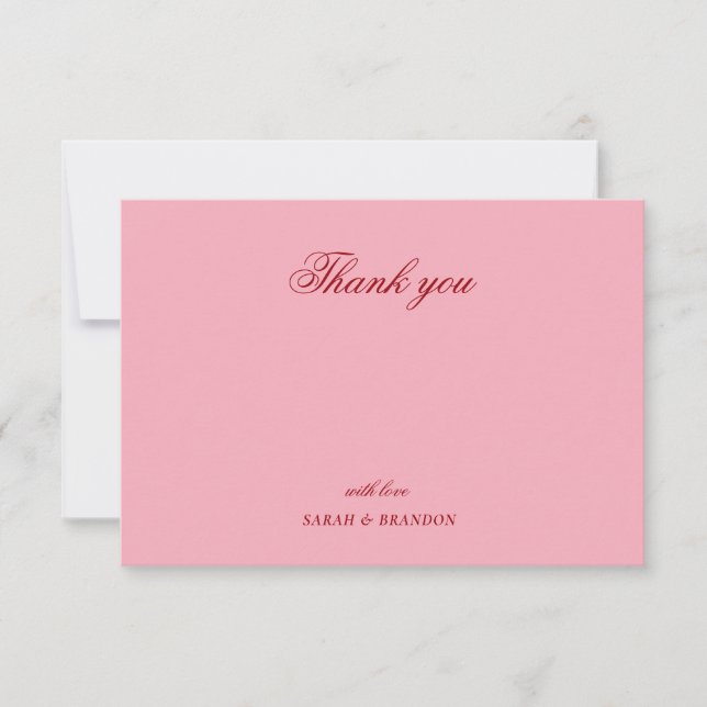 Carte De Remerciements Red pink Minimalist Script Wedding Thank You  (Devant)
