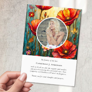 Carte De Remerciements Red Poppies Photo Sympathy Funeral Memorial
