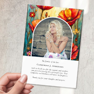 Carte De Remerciements Red Poppies Photo Sympathy Funeral Memorial