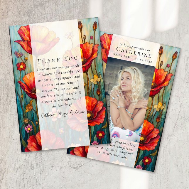 Carte De Remerciements Red Poppies Photo Sympathy Funeral Memorial (Créateur téléchargé)