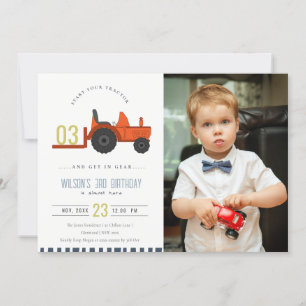 Carte De Remerciements Red Rust Farm Tractor Enfants Photo Anniversaire I