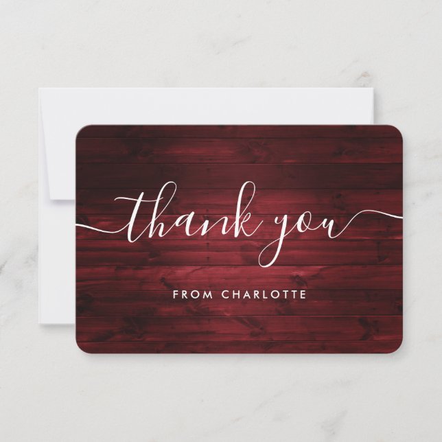 Carte De Remerciements Red Rustic Wood Wedding shower Anniversaire (Devant)
