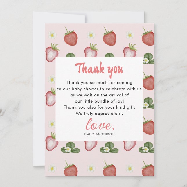 Carte De Remerciements Red Strawberr Sweet Appréciation fille 1er anniver (Devant)