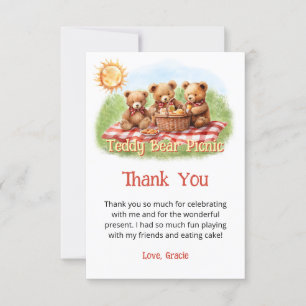Carte De Remerciements Red Teddy Bear Pique-nique 1er Anniversaire
