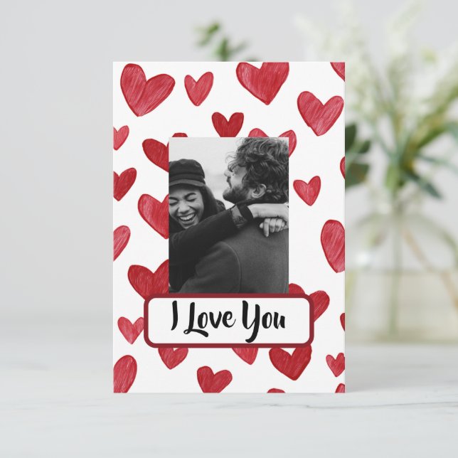Carte De Remerciements Red Valentine’s Card with Photo & Love Message (Debout devant)