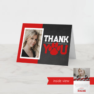 Carte De Remerciements Red & White Empreinte de patte Graduation 2 Photo