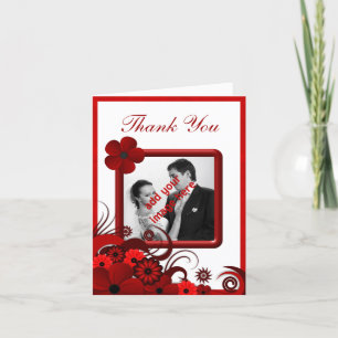 Carte De Remerciements Red White Floral Wedding Thank You Photo Notecard