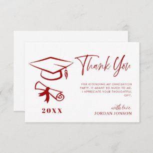 Carte De Remerciements Red White Minimaliste Moderne Graduation