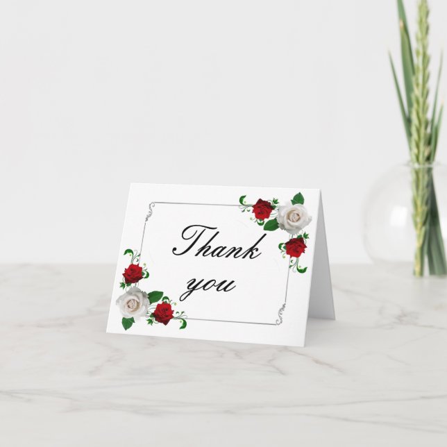 Carte De Remerciements Red & White Roses Christmas Wedding (Devant)