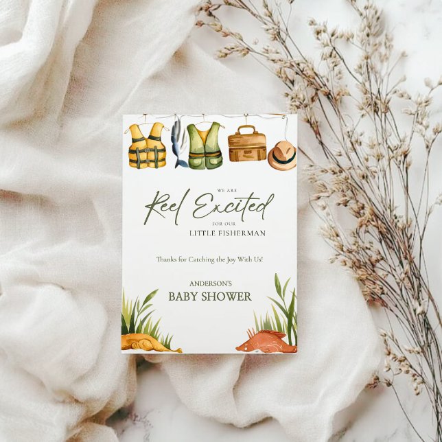 Carte De Remerciements Reel Excited Little Fisherman Baby Shower  (Créateur téléchargé)