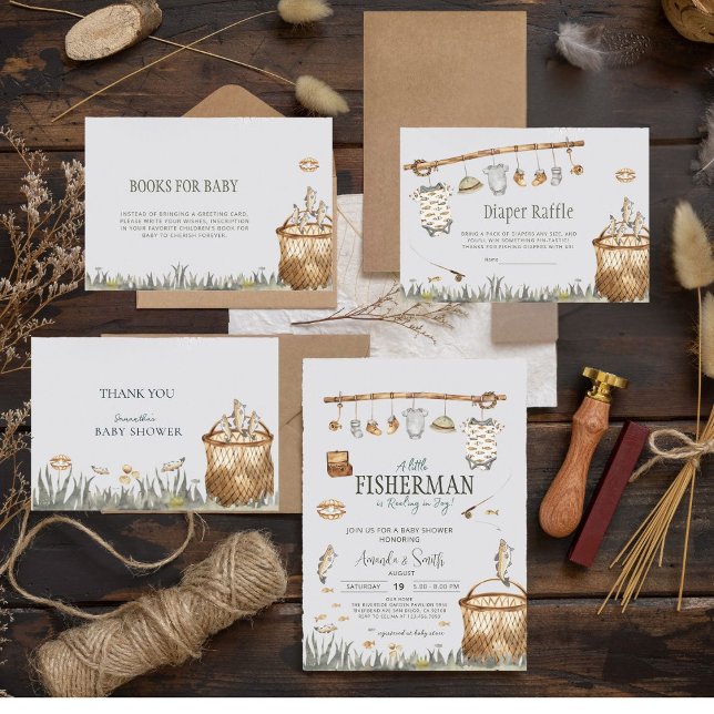 Carte De Remerciements Reel Fun Fishing Baby shower aquarelle (Créateur téléchargé)