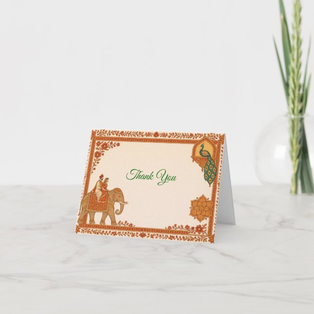 Carte De Remerciements Regal Indian Wedding Thank You Card | Saffron&Gold (Devant)