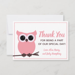 Carte De Remerciements Regardez qui est presque arrivé ! Chouette rose