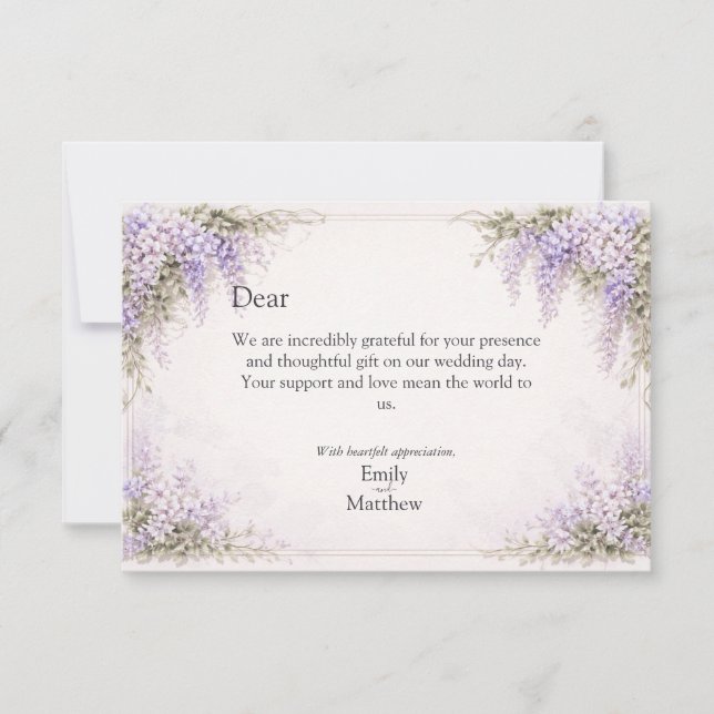 Carte De Remerciements Regency Wisteria Wedding Thank You Card (Devant)