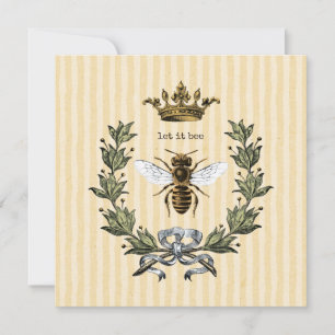 Carte De Remerciements Reine Abeille avec Couronne sur Rayures