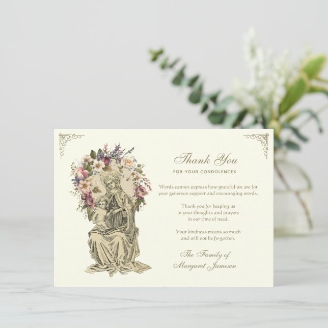 Carte De Remerciements Religieux Catholique Marie Jésus Condolence (Debout devant)