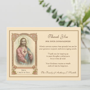 Carte De Remerciements Religieux catholique Sacré Coeur Jésus Condolence