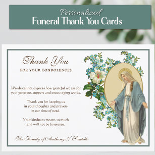 Carte De Remerciements Religieux Catholique Vierge Marie Condolence Flora