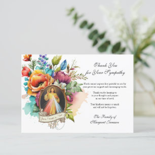 Carte De Remerciements Religieux Floral Jésus Divin Miséricorde Condolenc