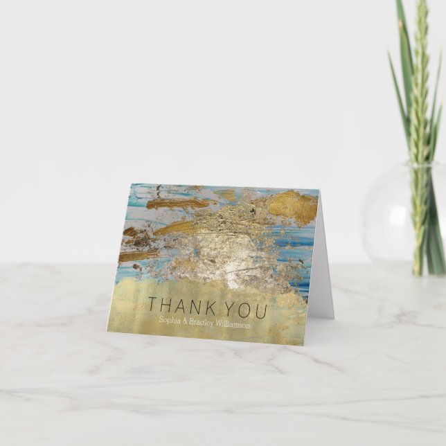 Carte De Remerciements Remerciement Abstrait Or Bleu Aqua (Devant)