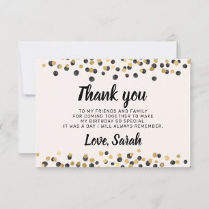 Carte De Remerciements Remerciement Anniversaire Confettis Or Noir Blanc