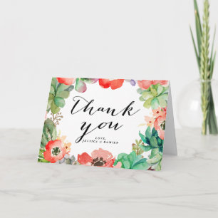 Carte De Remerciements Remerciement avec cadre floral de succulentes aqua