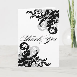 Carte De Remerciements Remerciement avec fioritures noir et argent