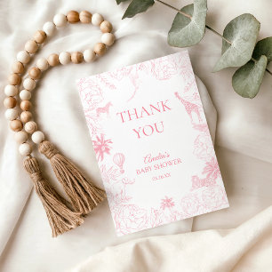 Carte De Remerciements Remerciement Baby Shower Animaux de la Jungle Rose