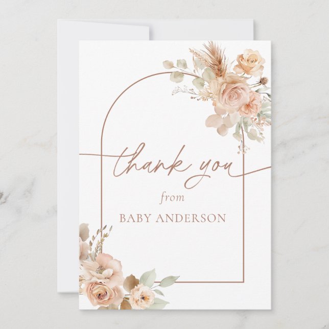 Carte De Remerciements Remerciement Baby Shower Herbe de Pampas Bohème (Devant)