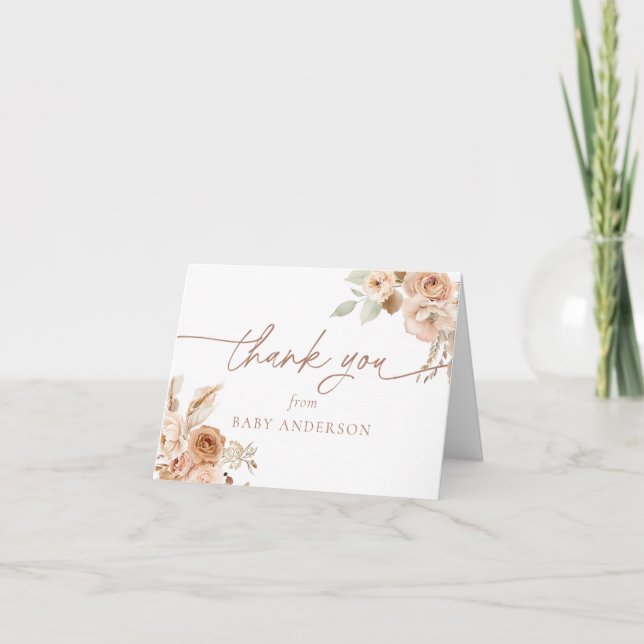 Carte De Remerciements Remerciement Baby Shower Herbe de Pampas Boho (Devant)