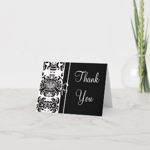 Carte De Remerciements Remerciement Damask - Noir et Blanc