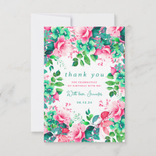 Carte De Remerciements Remerciement d'anniversaire floral aquarelle d'ét